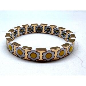 Daisy Stretch Bracelet Gold White Yellow Enamel Floral Logo NWOT
